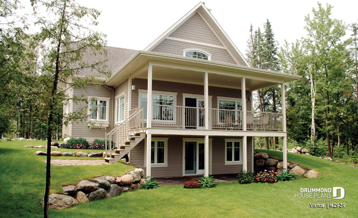 Rear view - BASE MODEL - Very Charming Cottage house plan, large covered deck, open floor plan concept, mezzanine - Vistas 