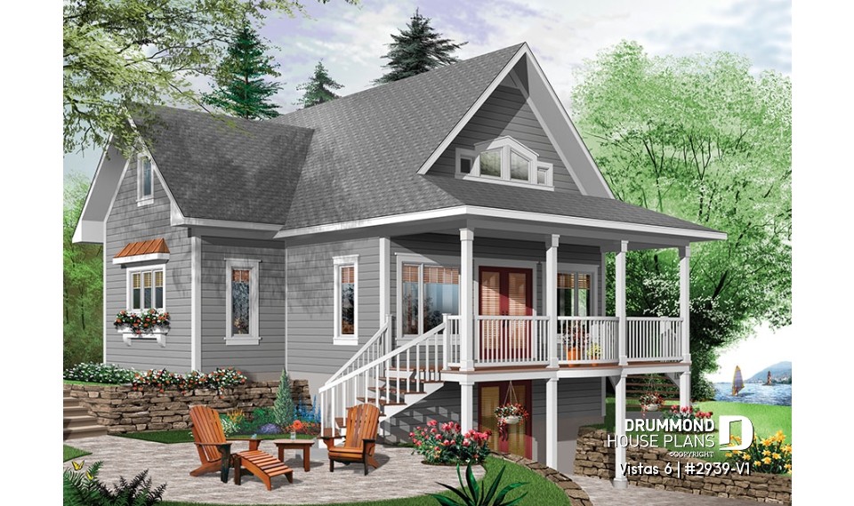 front - BASE MODEL - 4 bedrooms lakefront cottage, walkout basement, master suite on first floor, panoramic views - Vistas 6