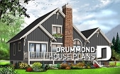 Rear view - BASE MODEL - Rustic country cottage home plan with garage, 3 bedrooms, fireplace, mezzanine, cathedral ceiling - Rosemont 2A
