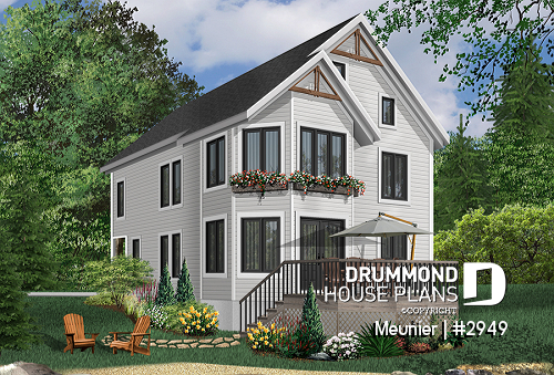 Rear view - BASE MODEL - Cottage plan with a large master bedroom (sitting area), great natural lights, laundry on main floor - Meunier