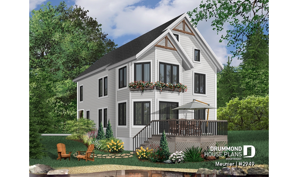 Rear view - BASE MODEL - Cottage plan with a large master bedroom (sitting area), great natural lights, laundry on main floor - Meunier