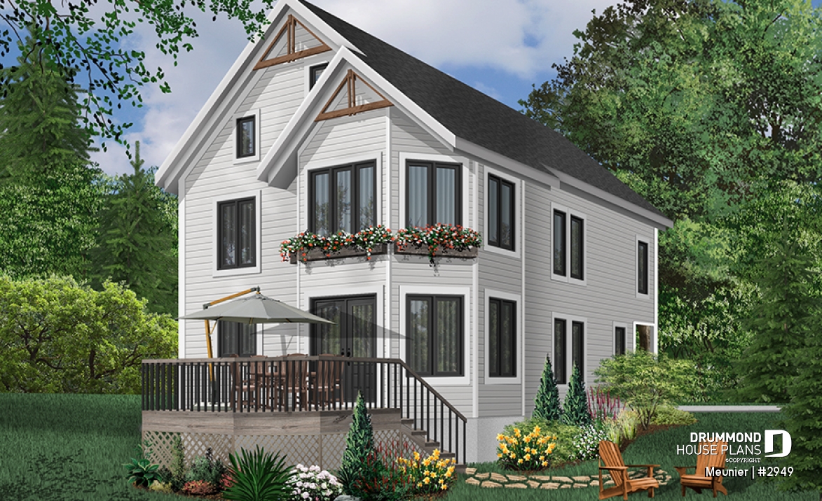 Rear view - BASE MODEL - Cottage plan with a large master bedroom (sitting area), great natural lights, laundry on main floor - Meunier