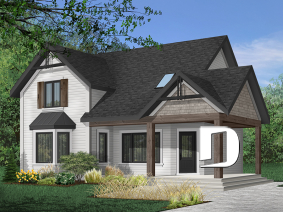 Color version 9 - Front - Country style 3 large bedroom home plan,  large front covered porch, kitchen island, mud room - Perlini