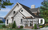 Color version 7 - Front - Mountain style cottage house plan, 3 beds, large terrace, mezzanine, fireplace and open floor plan concept - The Touchstone
