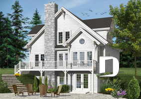 Color version 5 - Rear - Lakefront cottage plan, walkout  basement, 3 to 4 bedrooms, open floor plan layout, fireplace - The Touchstone 5