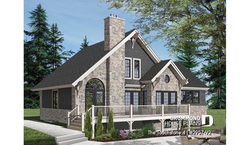 Color version 3 - Rear - 3 to 4 bedroom Mountain cottage plan, panoramic views, open floor plan, master suite on main floor, mezzanine - The Touchstone 4