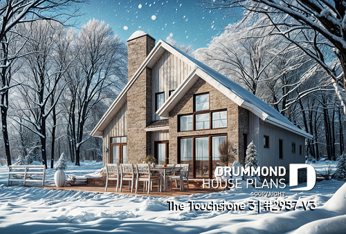 front - BASE MODEL - 3 bedroom Mountain style house plan, with panoramic view, cathedral ceiling, master suite and fireplace - The Touchstone 3