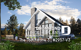 Rear view - BASE MODEL - 3 bedroom Mountain style house plan, with panoramic view, cathedral ceiling, master suite and fireplace - The Touchstone 3