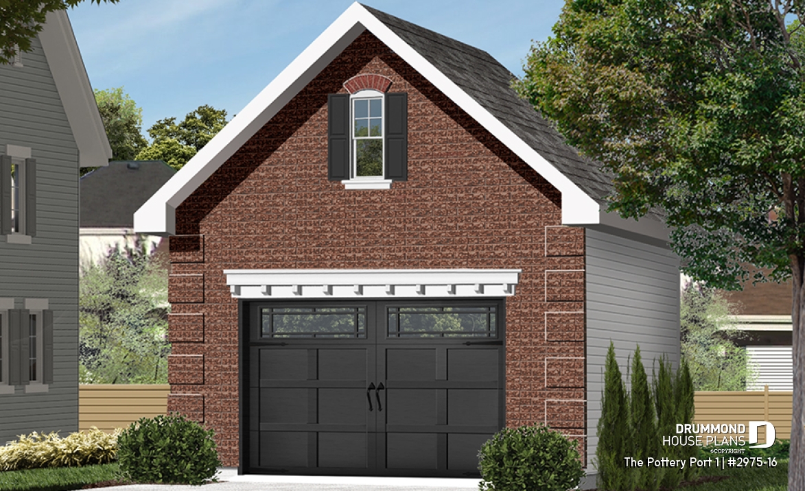 front - BASE MODEL - One car garage with second floor storage, colonial style - The Pottery Port 1