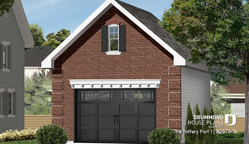 front - BASE MODEL - One car garage with second floor storage, colonial style - The Pottery Port 1