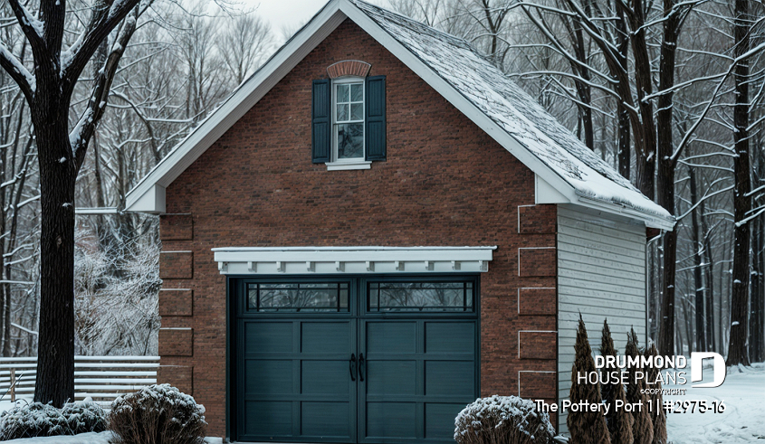 front - BASE MODEL - One car garage with second floor storage, colonial style - The Pottery Port 1