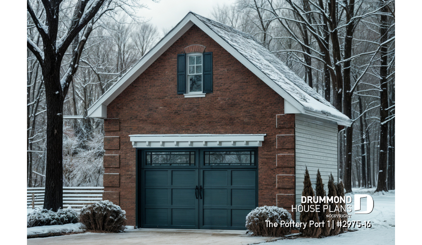 front - BASE MODEL - One car garage with second floor storage, colonial style - The Pottery Port 1