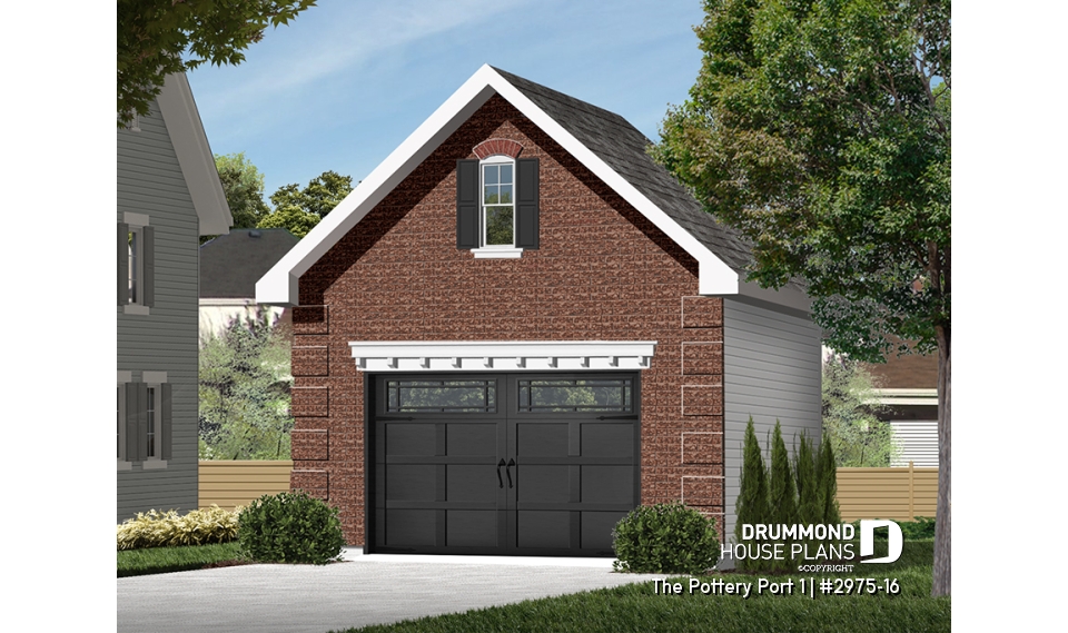front - BASE MODEL - One car garage with second floor storage, colonial style - The Pottery Port 1