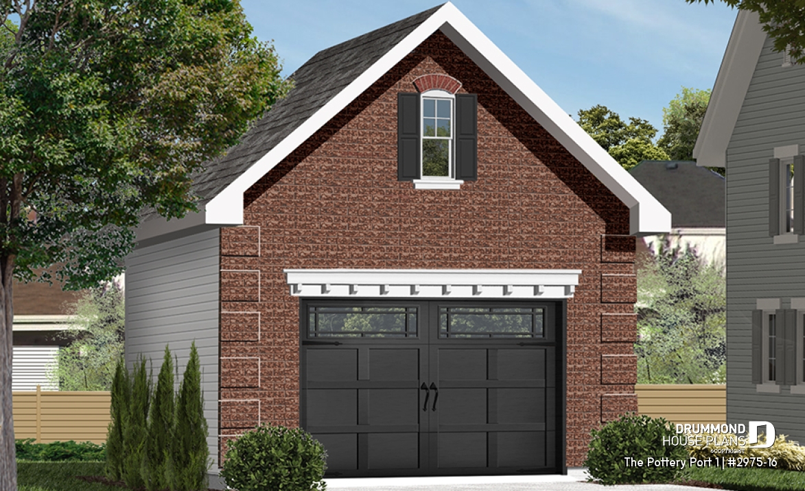 front - BASE MODEL - One car garage with second floor storage, colonial style - The Pottery Port 1
