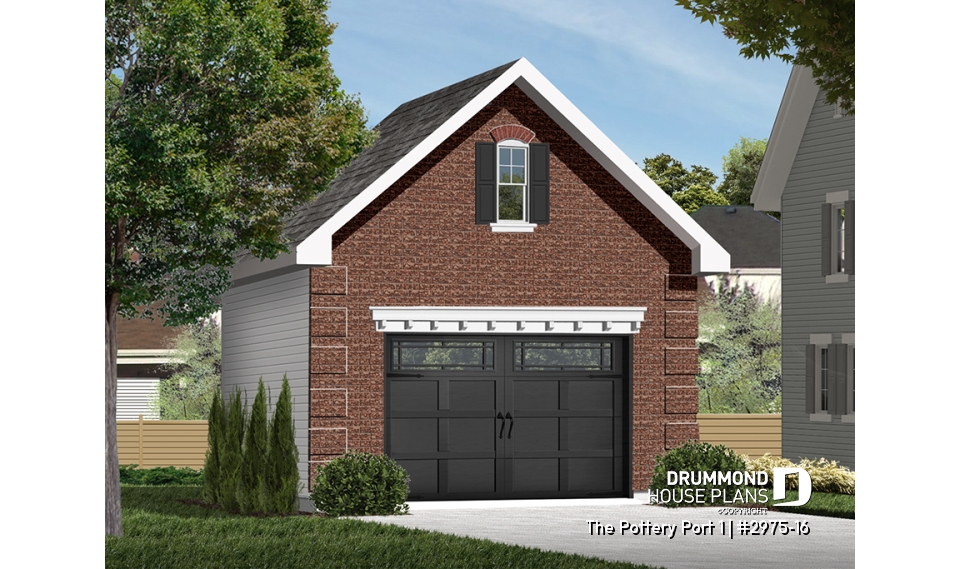 front - BASE MODEL - One car garage with second floor storage, colonial style - The Pottery Port 1
