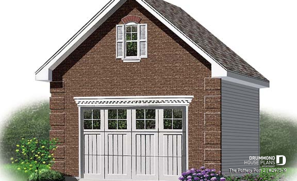 front - BASE MODEL - Single car garage plan with 24 ft. depth, traditional style - The Pottery Port 2