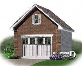 front - BASE MODEL - Single car garage plan with 24 ft. depth, traditional style - The Pottery Port 2