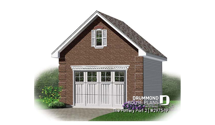 front - BASE MODEL - Single car garage plan with 24 ft. depth, traditional style - The Pottery Port 2