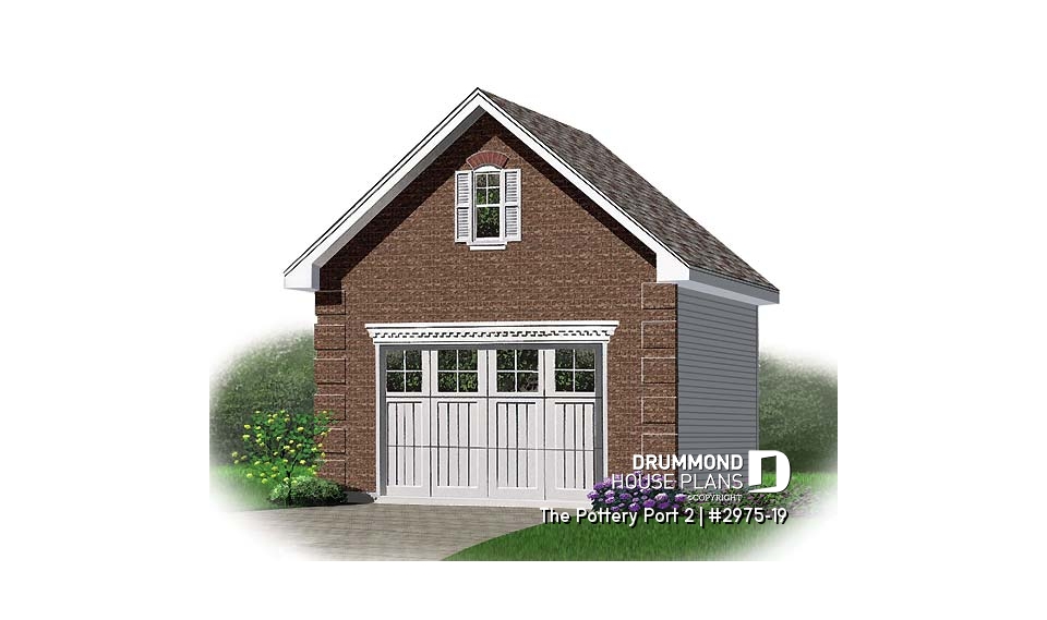 front - BASE MODEL - Single car garage plan with 24 ft. depth, traditional style - The Pottery Port 2