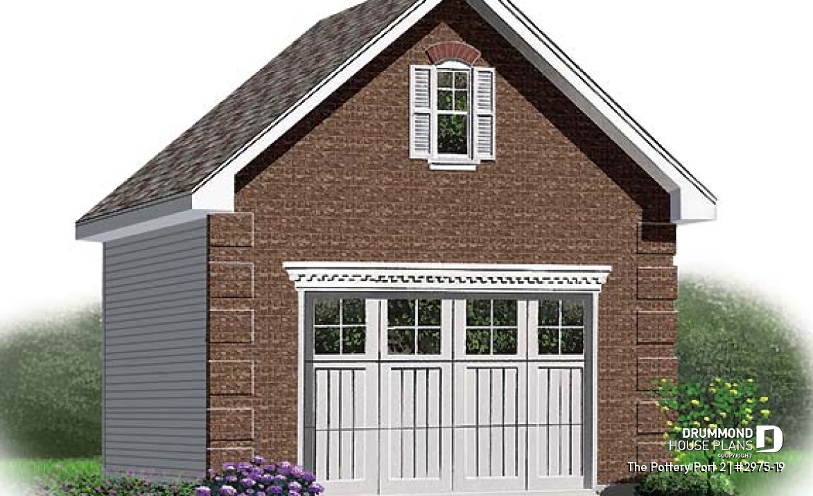 front - BASE MODEL - Single car garage plan with 24 ft. depth, traditional style - The Pottery Port 2