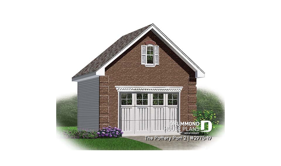front - BASE MODEL - Single car garage plan with 24 ft. depth, traditional style - The Pottery Port 2