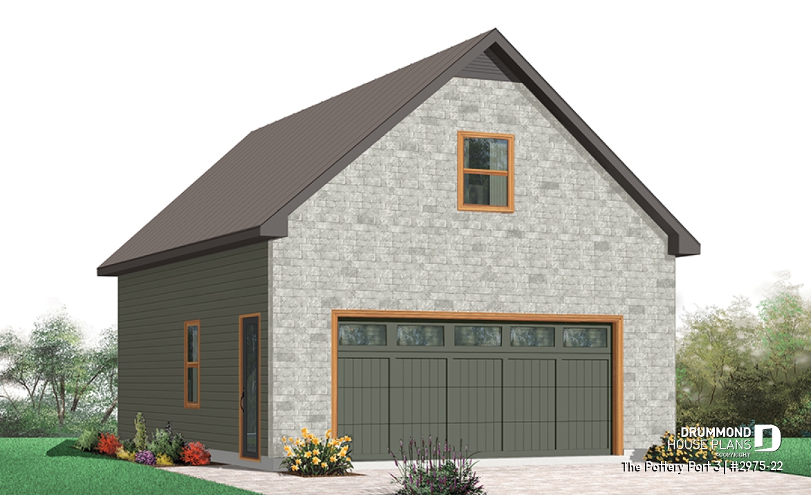 Color version 1 - Front - Two-car garage with bonus space on second floor / or storage space - The Pottery Port 3