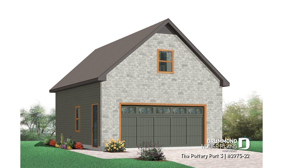 Color version 1 - Front - Two-car garage with bonus space on second floor / or storage space - The Pottery Port 3