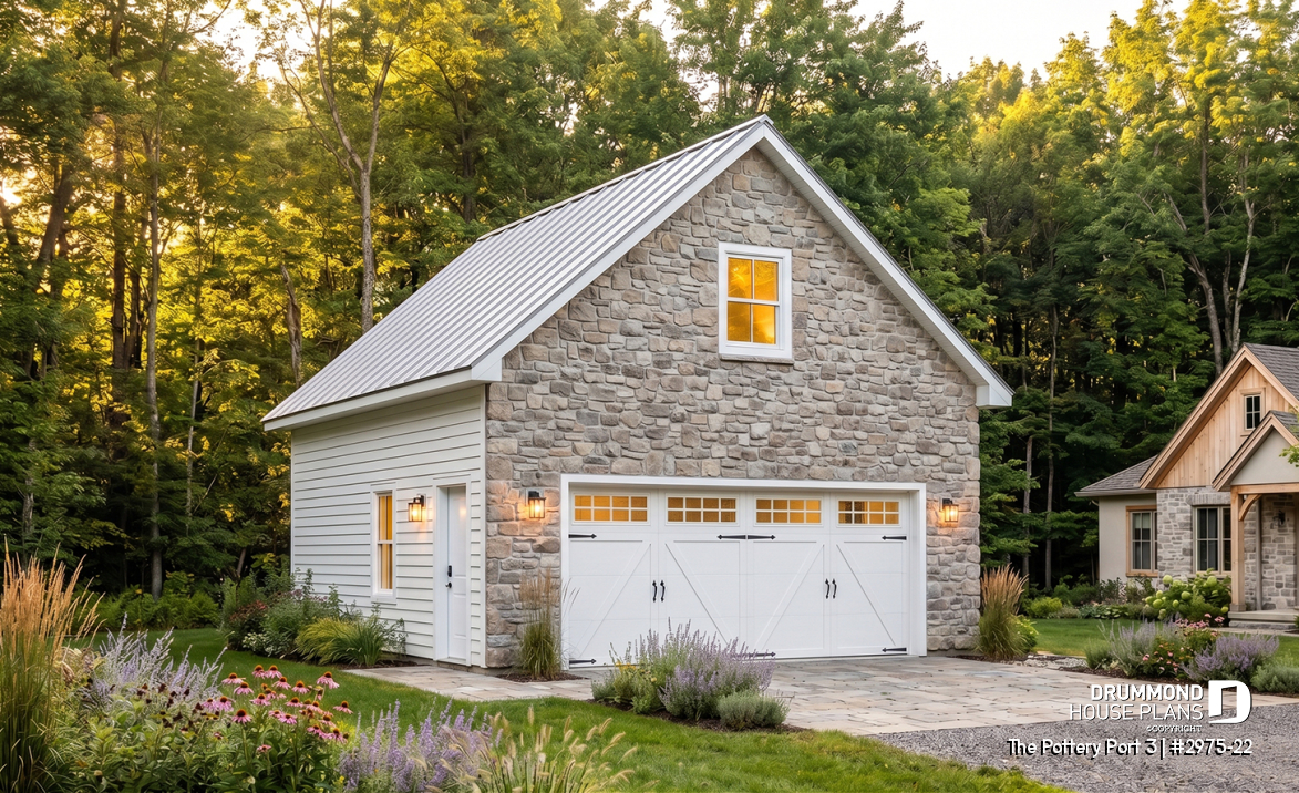 front - BASE MODEL - Two-car garage with bonus space on second floor / or storage space - The Pottery Port 3