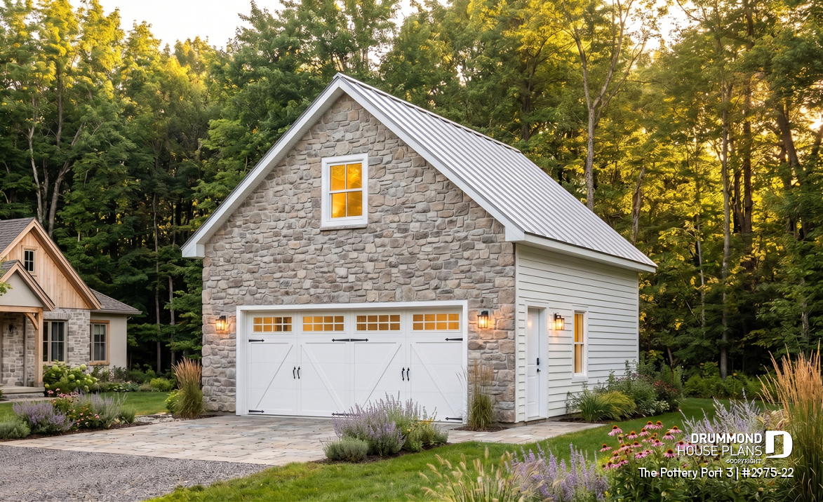 front - BASE MODEL - Two-car garage with bonus space on second floor / or storage space - The Pottery Port 3