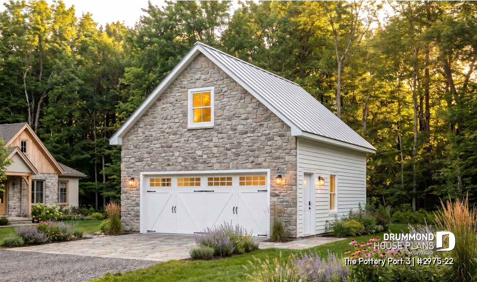 front - BASE MODEL - Two-car garage with bonus space on second floor / or storage space - The Pottery Port 3