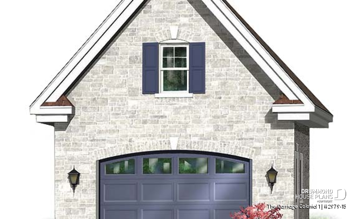front - BASE MODEL - One-car garage plan with bonus space on attic - The Carriage Colonial 1