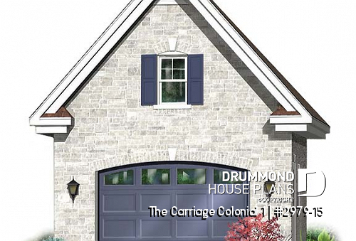 front - BASE MODEL - One-car garage plan with bonus space on attic - The Carriage Colonial 1