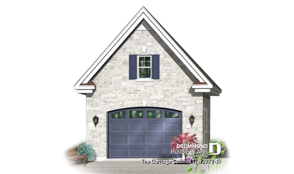 front - BASE MODEL - One-car garage plan with bonus space on attic - The Carriage Colonial 1