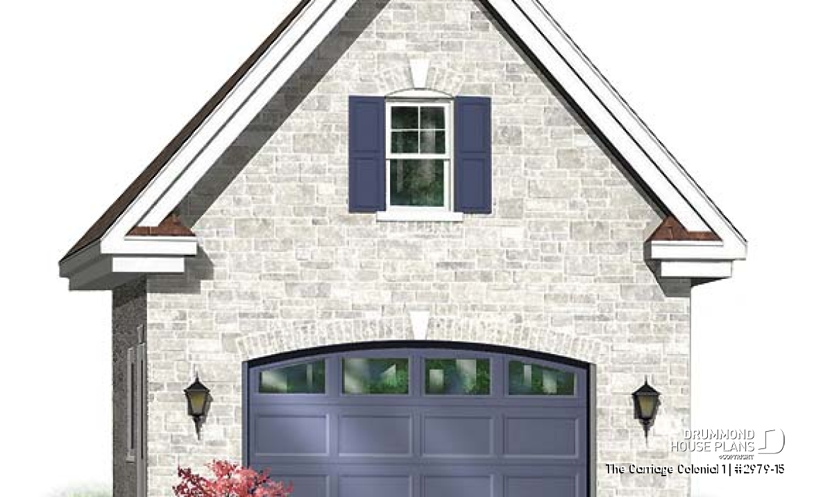 front - BASE MODEL - One-car garage plan with bonus space on attic - The Carriage Colonial 1