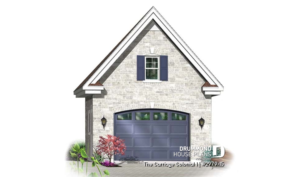 front - BASE MODEL - One-car garage plan with bonus space on attic - The Carriage Colonial 1