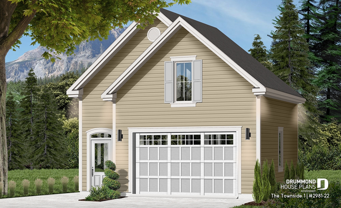 front - BASE MODEL - Spacious Country One-car Garage Plan with Storage on Attic  - The Townside 1