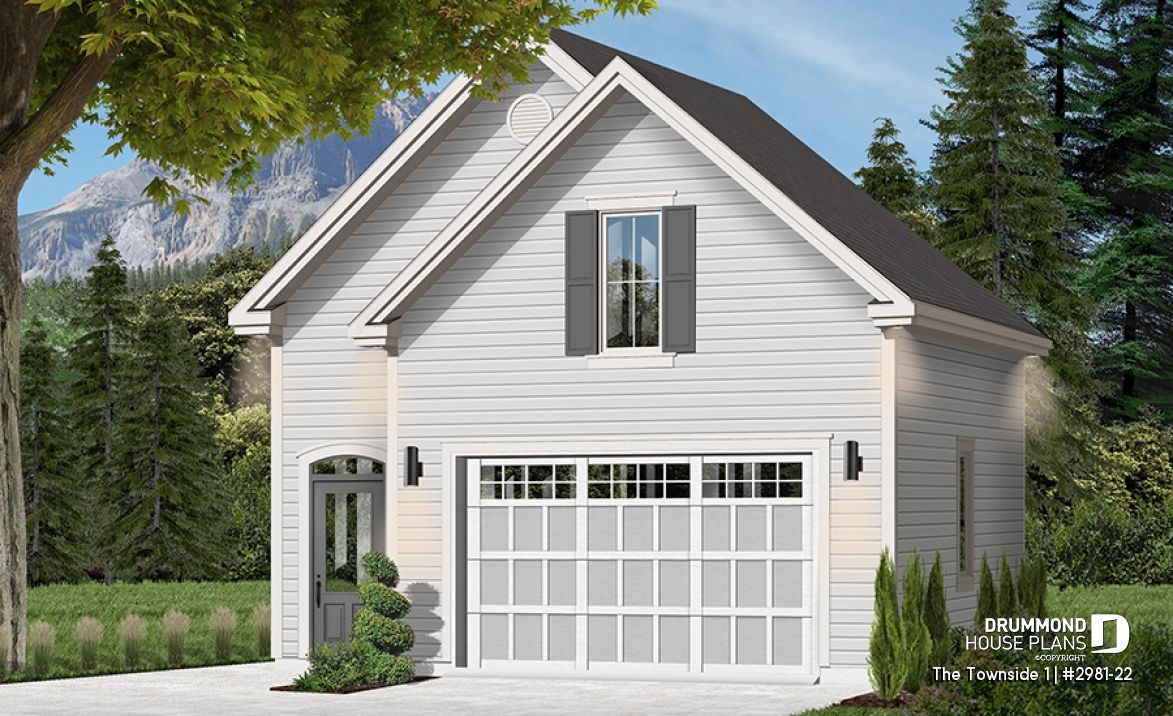 front - BASE MODEL - Spacious Country One-car Garage Plan with Storage on Attic  - The Townside 1