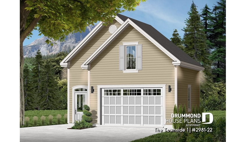 front - BASE MODEL - Country style Garage plan with storage on attic - The Townside 1