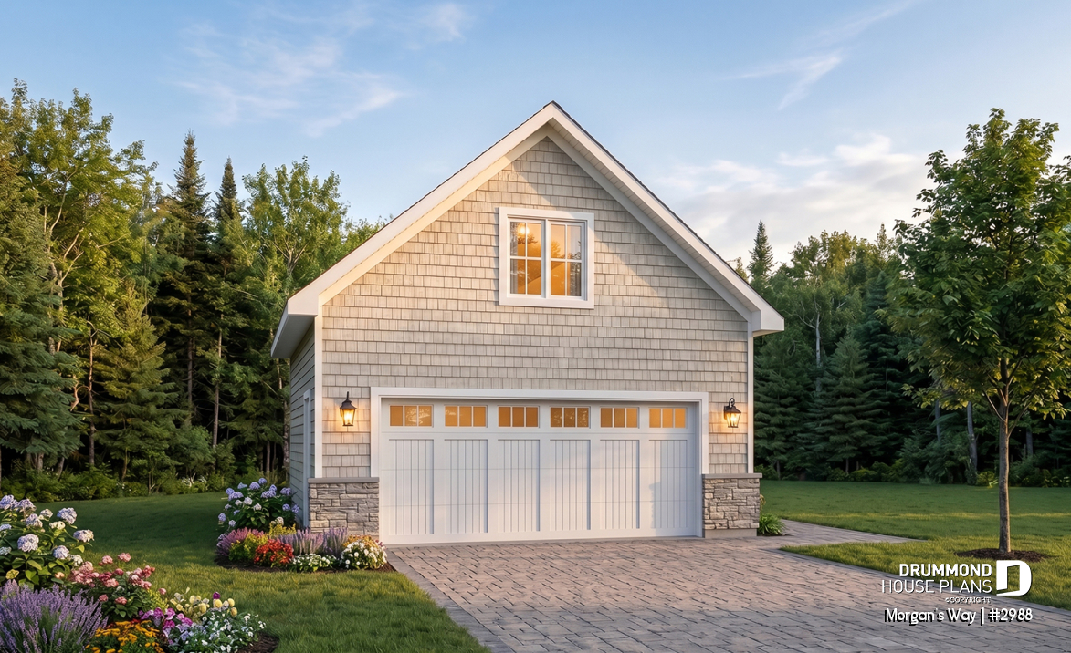 front - BASE MODEL - Trasitional style double car garage with bonus space on attic. - Morgan's Way