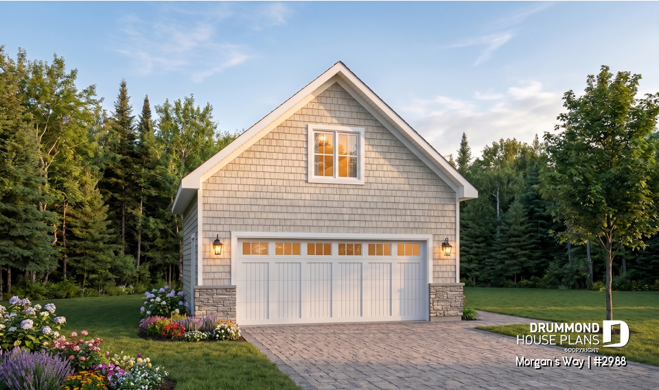 front - BASE MODEL - Trasitional style double car garage with bonus space on attic. - Morgan's Way