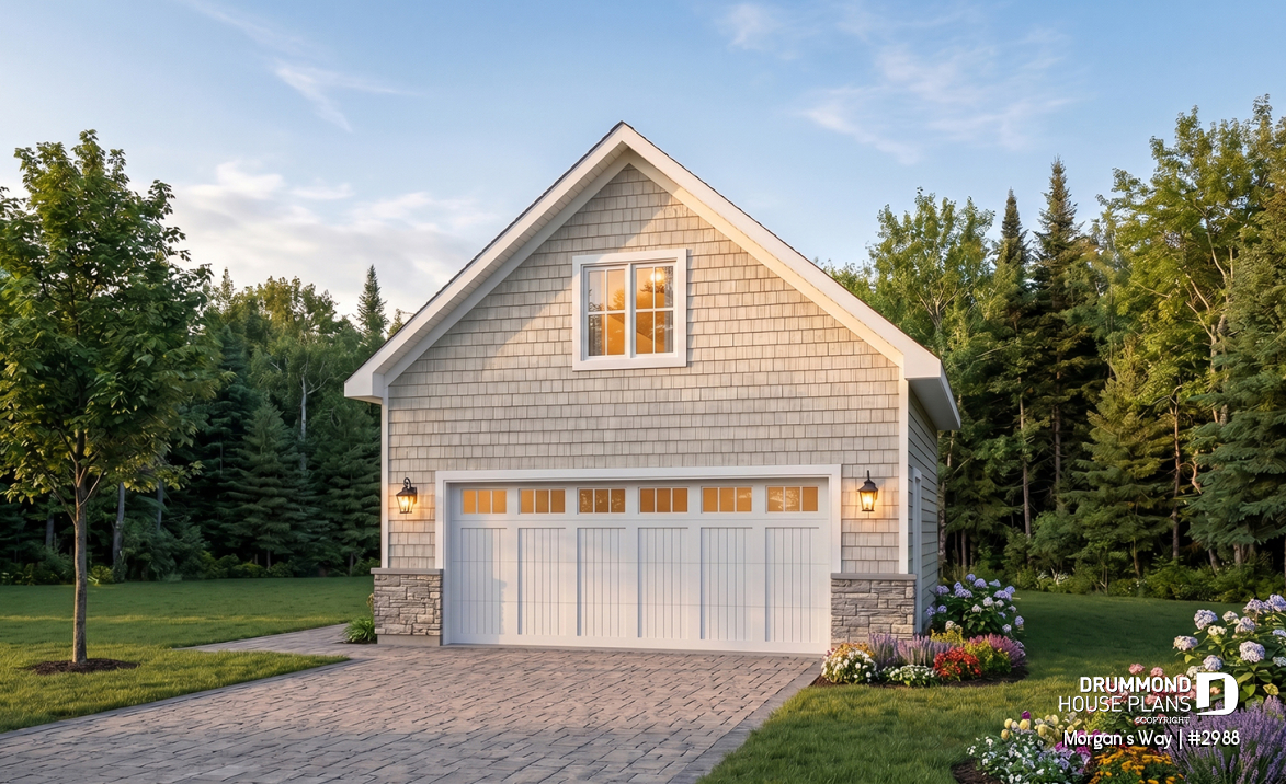 front - BASE MODEL - Trasitional style double car garage with bonus space on attic. - Morgan's Way