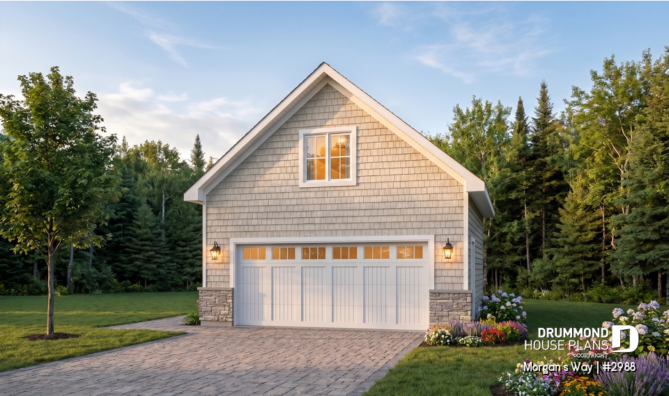 front - BASE MODEL - Trasitional style double car garage with bonus space on attic. - Morgan's Way