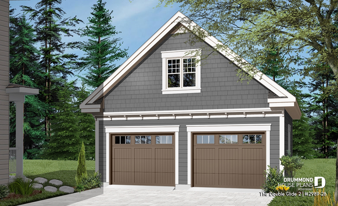 Color version 3 - Front - 2-car garage plan with second floor storage room - The Double Glide 2