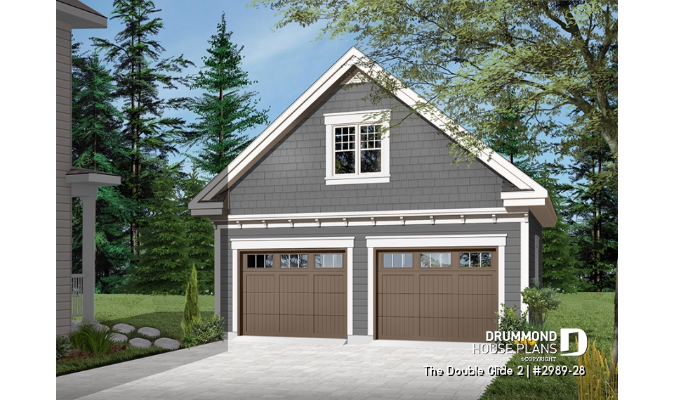 Color version 3 - Front - 2-car garage plan with second floor storage room - The Double Glide 2