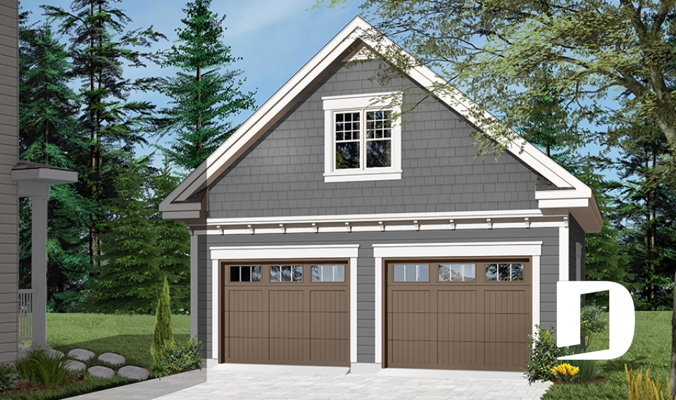 Color version 3 - Front - 2-car garage plan with second floor storage room - The Double Glide 2