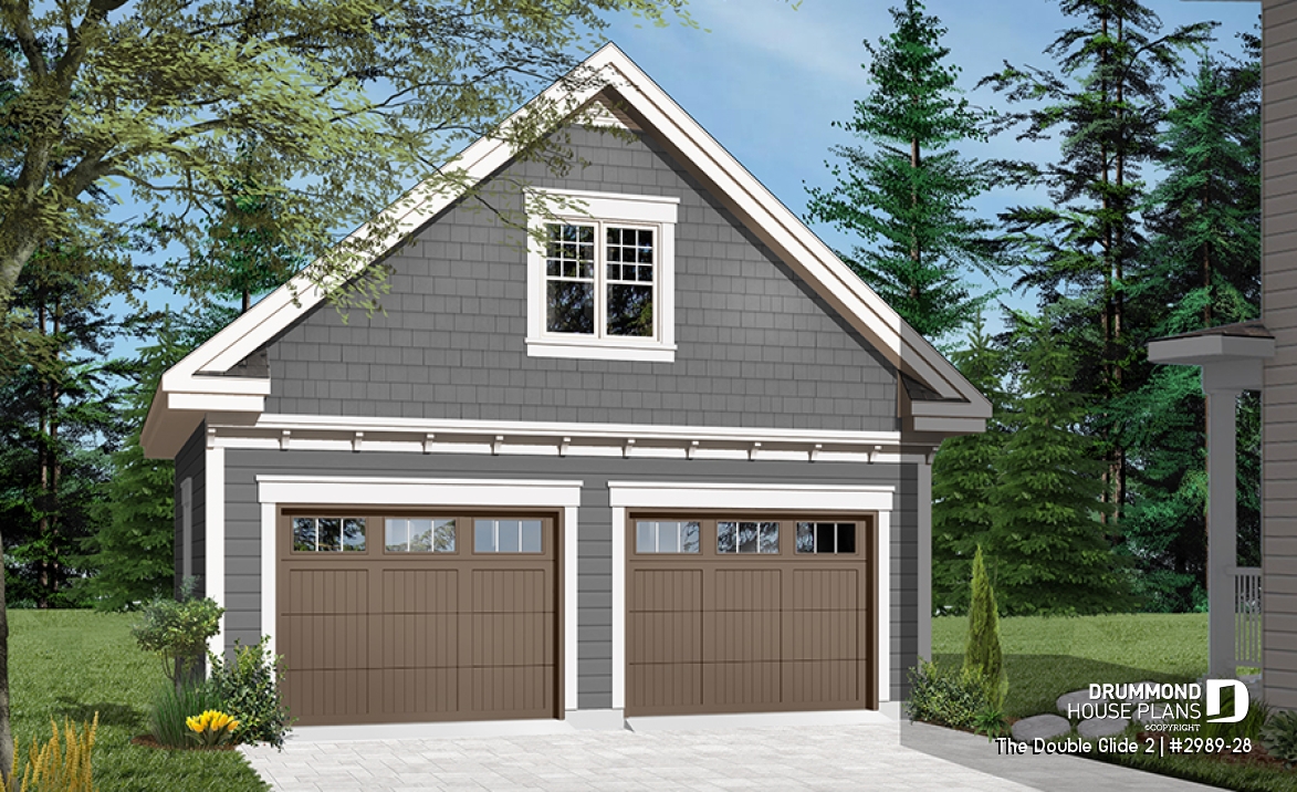 Color version 3 - Front - 2-car garage plan with second floor storage room - The Double Glide 2