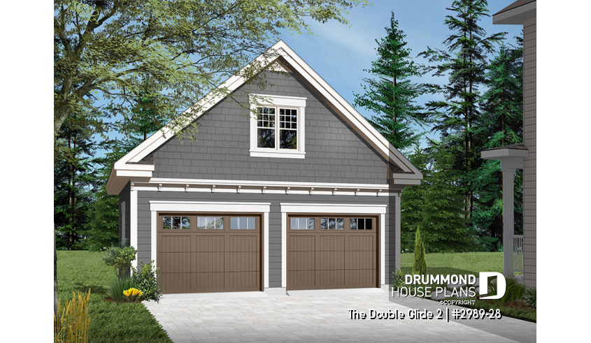 Color version 3 - Front - 2-car garage plan with second floor storage room - The Double Glide 2