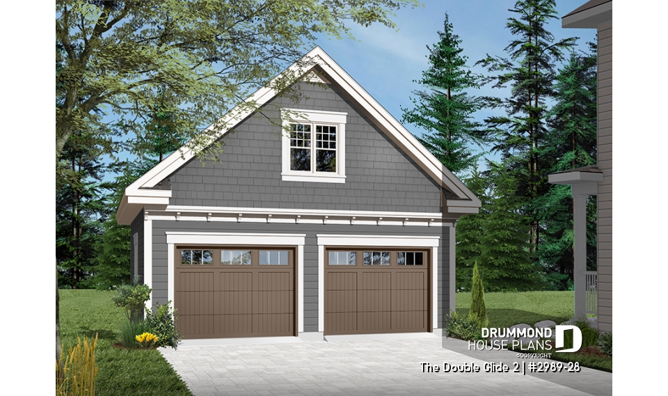 Color version 3 - Front - 2-car garage plan with second floor storage room - The Double Glide 2