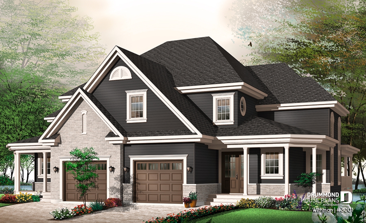 front - BASE MODEL - Duplex house design with lots of natural lights, open floor plan, pantry, laundry room, 3 large bedrooms - Withman