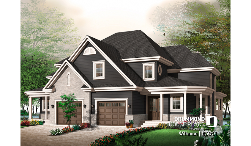 front - BASE MODEL - Duplex house design with lots of natural lights, open floor plan, pantry, laundry room, 3 large bedrooms - Withman